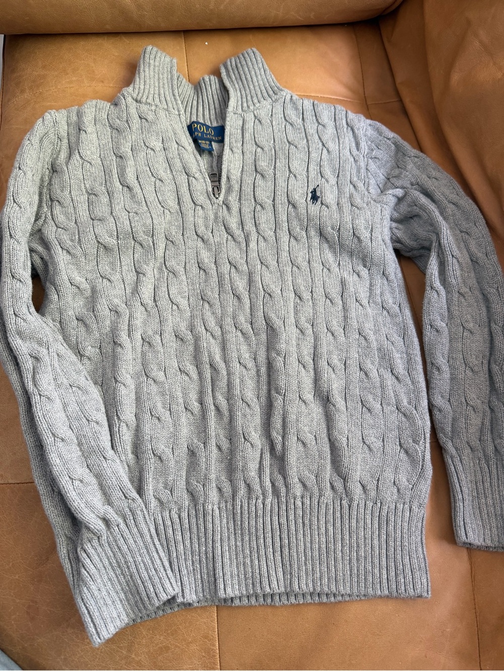 Polo by Ralph Lauren Gray Cable-Knit Half-Zip Sweater